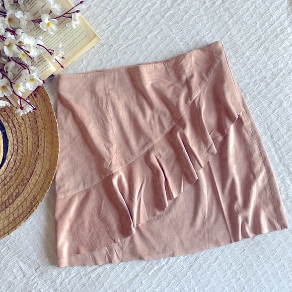 Mango Dresses & Skirts - MANGO Skirt - pastel pink suede skirt with frill